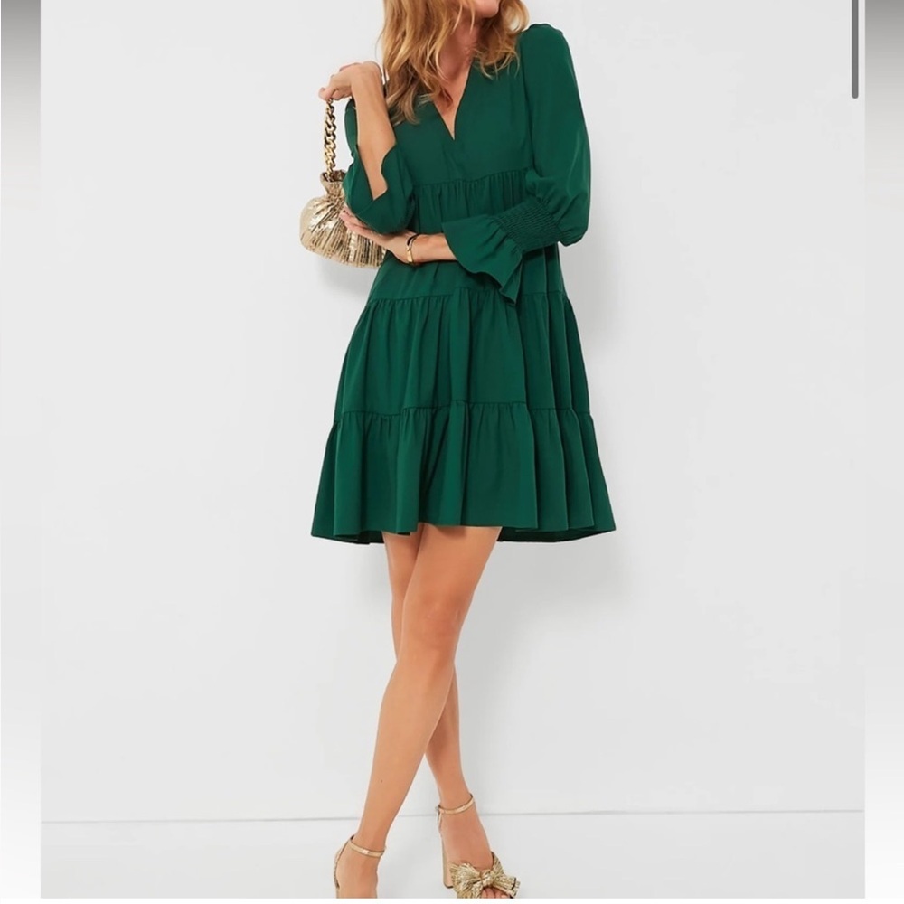 Pomander Place (Tuckernuck) Kenzo Crepe Tiered Mini Dress in Green – Sz S (NWT)